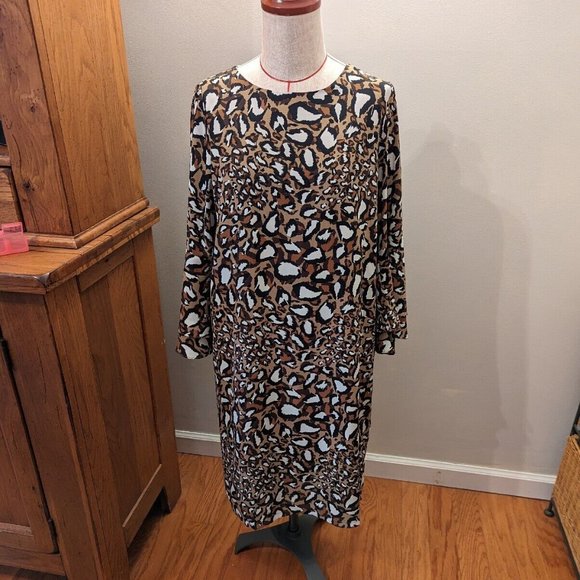 Jade by Melody Tam Leopard Shift Dress Size Small 3/4 Flaired Ruffle Sleeves - Picture 1 of 6